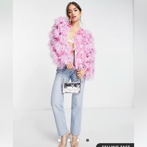 ASOS EDITION jacket in sequin textured mesh in pink